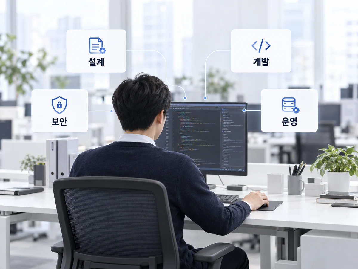 한 개발자에게 설계·개발·보안·운영이 모두 집중되는 업무 예시
